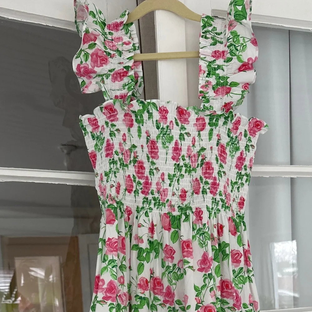 Hill House White Maxi Dress with Pink Rose Print - Picture 1 of 3